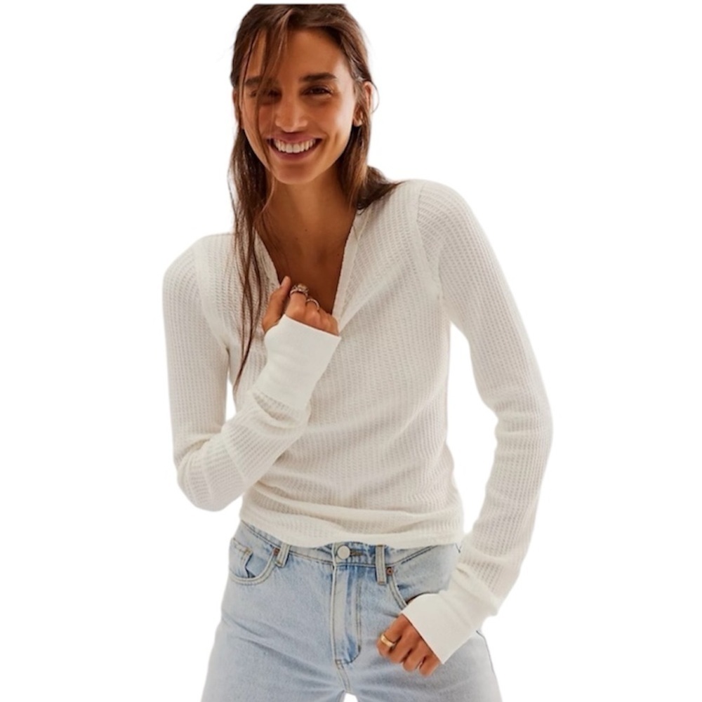 Free People | Women’s White Roll With It Long Sleeve Thermal Top Size XS NWT